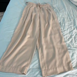 High waist pleated beige pants